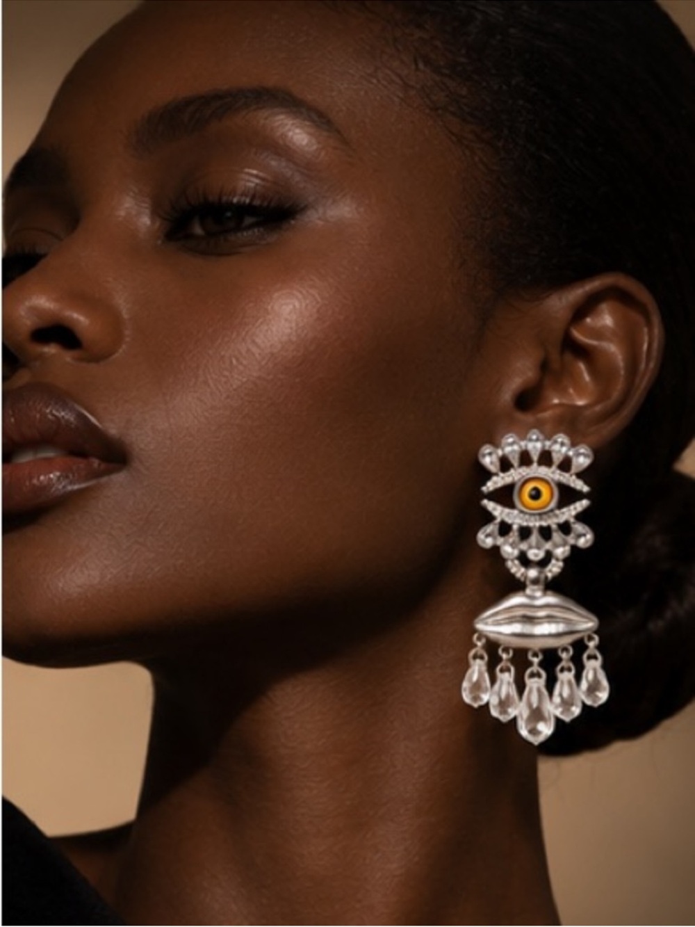 Surreal Gilded Eye Crystal Chandelier Earrings